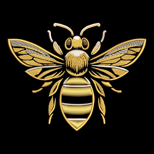 Elegant Golden Bee Embroidery Design - Royal Luxurious Insect for Dark Textiles, Honeybee Machine PES files, Eco-friendly Nature Craft