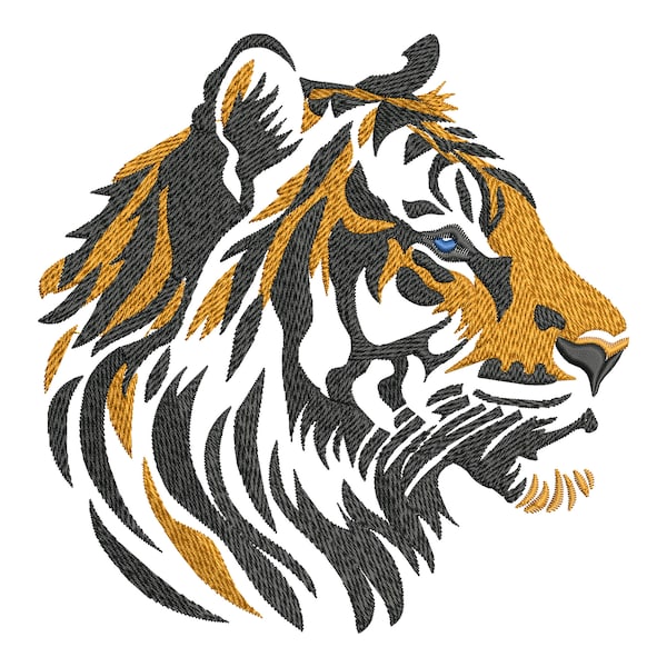 Bengal Tiger Head Embroidery Design - Majestic Jungle Feline for White Textile, Wild Animal Face PES, Wildlife Nature Nursery Decor