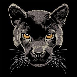 Black Panther Head Embroidery Design - Fierce Panther Embroidery Pattern for Black Fabric , Jungle Animal Embroidery for Apparel & Crafts