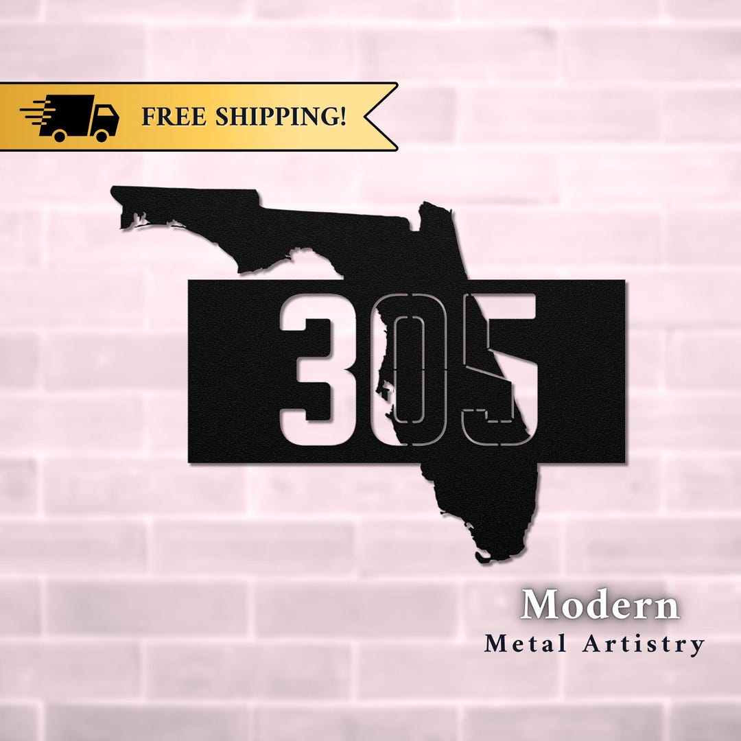 Florida Silhouette Metal Art - Area Code 305 Steel Sign - Personalized ...