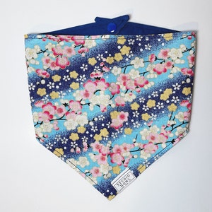 Blue Starry Cherry Blossoms, Japanese Inspired, Reversible, Double Sided, Snap On, Tie and Snap, Cute Dog Cat Bandana, Pet Accessories