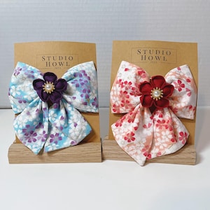 Pastel Cherry Blossoms Kimono Bow, Adjustable, Velcro Fastening, Cute Dog Cat Sailor Bow for Collar, Pet Accessories, Studio Howl Pets