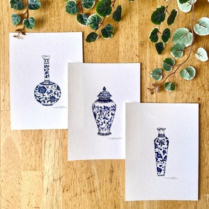 Blue China Vases wall art set living room decor