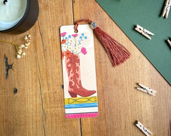 Cowboy Boots and Books Bookmark Cowgirl Bookworm Country Music Inspired Bookmark Wildflower Book Lover Gift Cowboy Bookmark Bead Cap Tassel