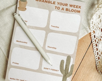 Wrangle Your Week To A Bloom Notepad A5 Lined Weekly Cactus Notepad Country To Do List Tear Off Pad Dessert Notepad To Do Cowgirl Desk Pad