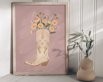 Floral Cowboy Boots Print Cowgirl Boots with Wildflowers Western Decor Southern Charm Print Country Music Lover Gift Western Wall Print