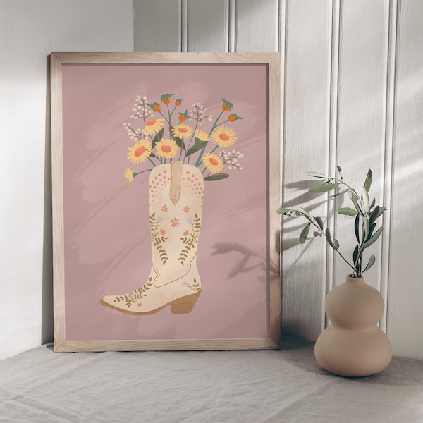 Floral Cowboy Boots Print Cowgirl Boots with Wildflowers Western Decor Southern Charm Print Country Music Lover Gift Western Wall Print