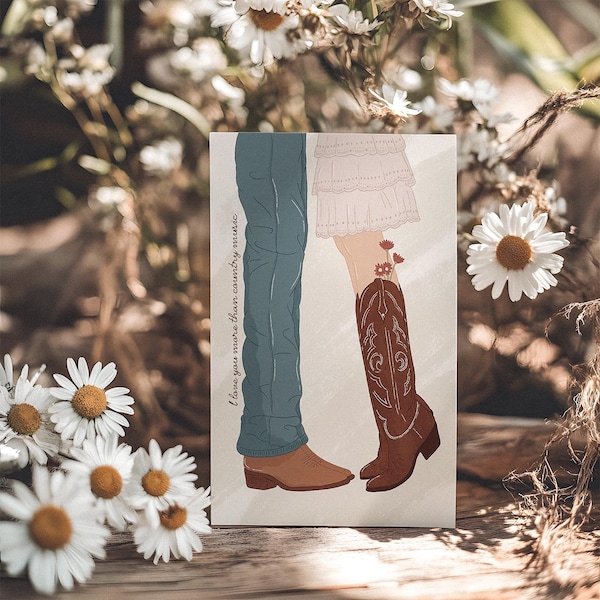 I Love You More Than Country Music Valentines Card Western Anniversary Card Cowboy Love Card Cowgirl Valentines Western Love Card