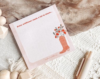 Wildflower Sticky Notes Cowgirl Stationery Pad Western Quote Notepad Cute Gift Country Boot Sticky Note Country Music Lover Stationery