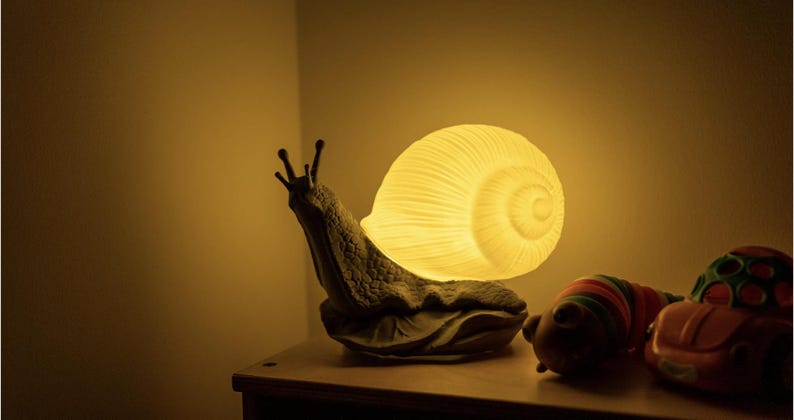 Lámpara de caracol brillante, lámpara de caracol 3D, decoración de escritorio, decoración de oficina, lámpara personalizada, lámpara de caracol, lámpara estilo cottagecore