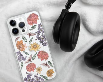 Funda para iPhone con diseño floral de dalia: estilo cottagecore