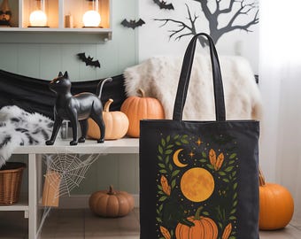 Black Cat Halloween Canvas Tote,