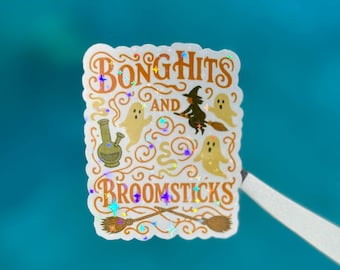 Sticker vinyle sorcière holographique : sticker stoner gothique drôle