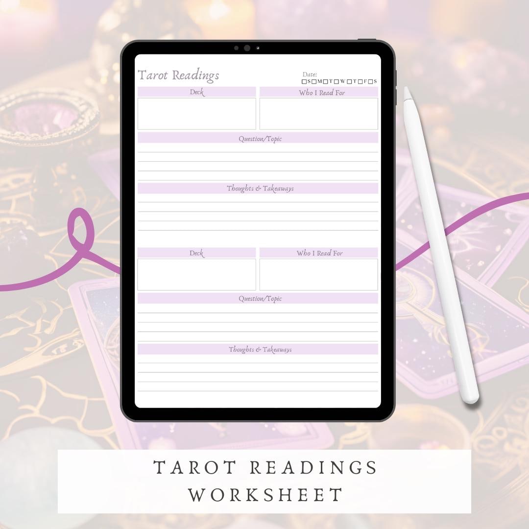 Printable Tarot Readings Worksheet Tarot Reading Planner Tarot Workbook ...