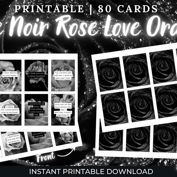 NEW! Printable The Noir Rose Love Oracle Message Cards, 80 Twin Flame Message Cards, PDF File, Print at home, Digital Download