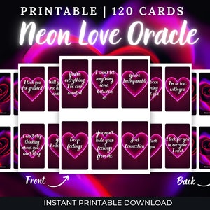 Printable Oracle Deck, Neon Love Oracle Deck, Print at Home Oracle Deck, 120  Cards, Digital Download