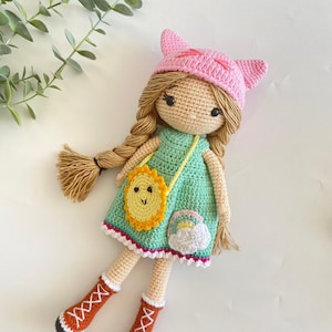 Handmade toys for kids, Crochet doll, gift for her, doll with accessories, Knit toy, 1st Birthday gift, Amigurumi doll, Gift for daughter