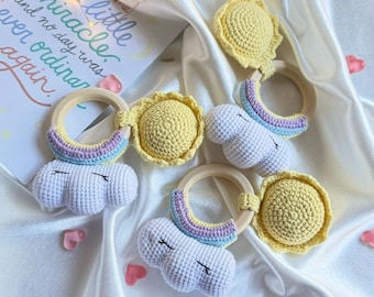 Baby Rassel, Rassel Spielzeug für Baby, Baby-Dusche-Geschenk, Kleinkind Spielzeug, Stofftier, Baby rassel aus Holz, Beruhigende Rassel, Neugeborenen Geschenk, handgemachtes Spielzeug