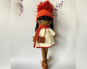 Dark skin handmade doll for kids, African American doll, Black crochet doll, Toys for kids, Amigurumi doll, Birthday gift for kids, BLM