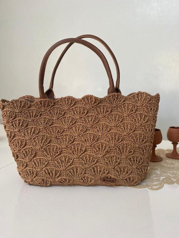 Bolso de paja de crochet, bolso tejido para mujer, bolso de punto