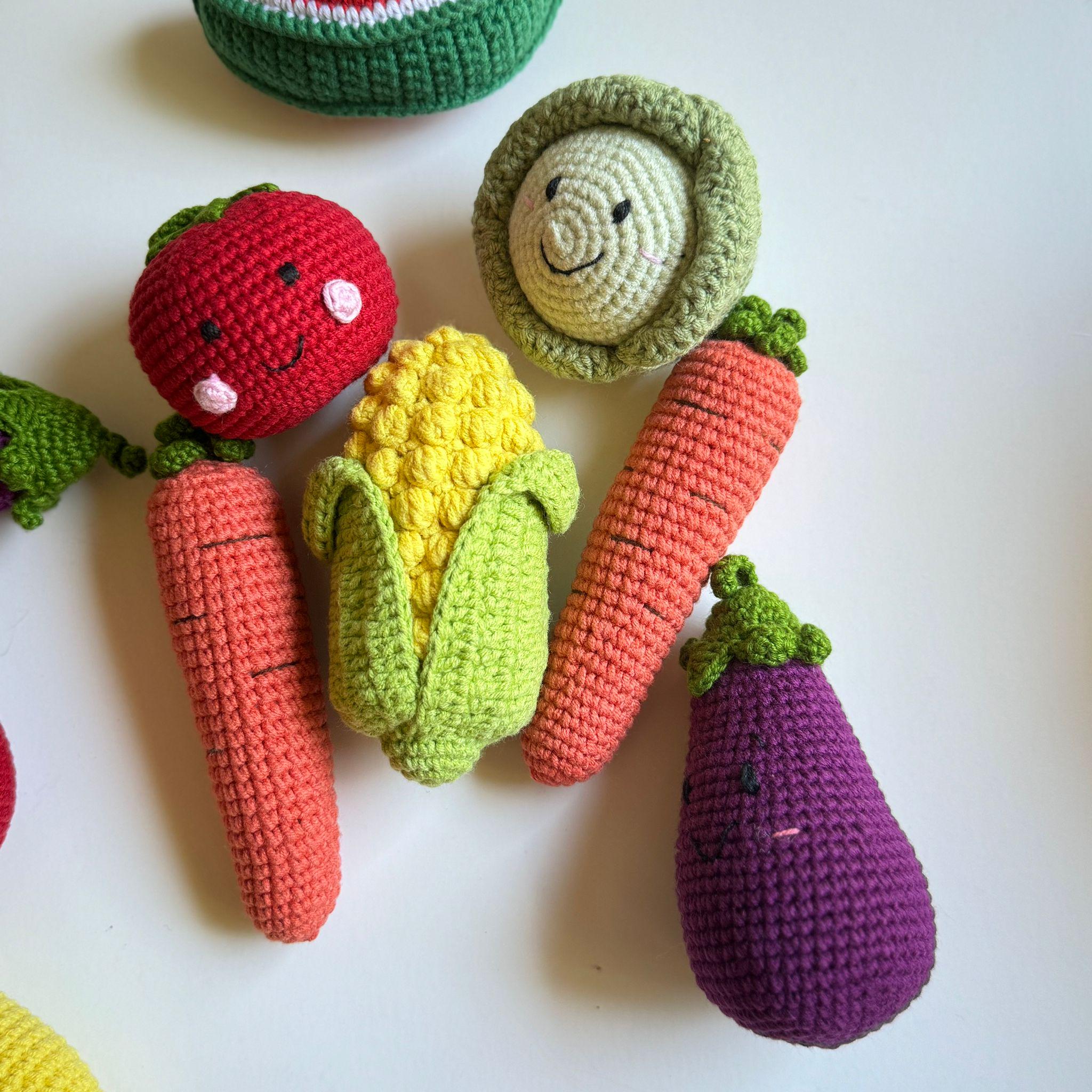 Baby Rattle, Crochet Fruits & Veggies Rattle Toys for Baby, Crochet ...