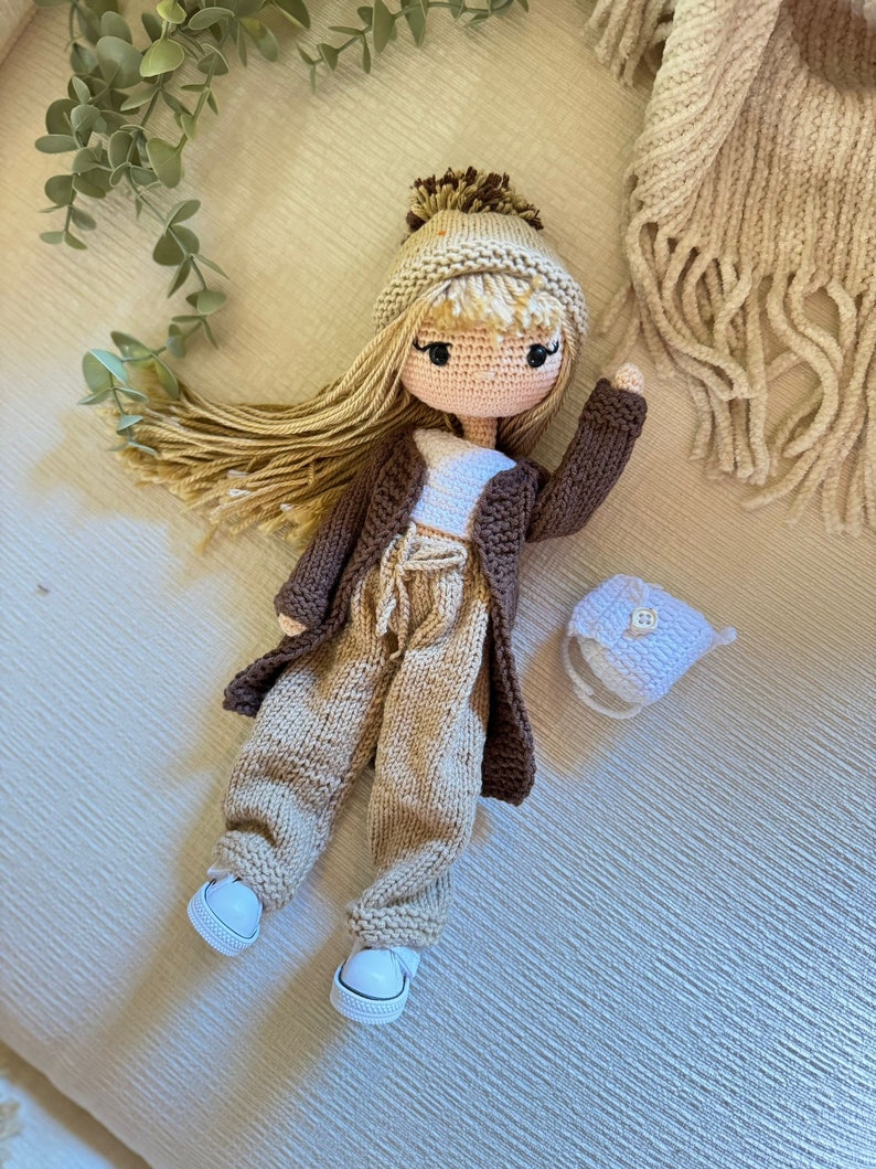Muñeca crochet, Juguetes hechos a mano para niños, regalo para ella, Regalo de cumpleaños, para hija, Muñeca natural, venta, Muñeca tejida a mano con accesorios Brown-Long Hair