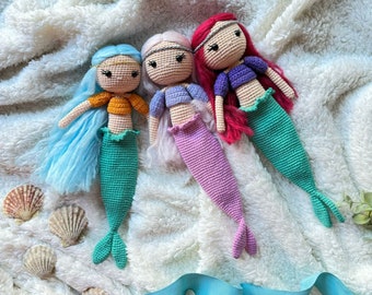 Mermaid doll with detachable tail, Handmade toys for kids, Knit doll, 1st birthday gift, Gift for daughter granddaughter, Crochet doll,