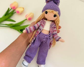 Handmade Crochet Doll, Poseable doll, gift for kids, Gift for daughter, Knit toy, Birthday gift, Christmas Gift, Doll with accessories