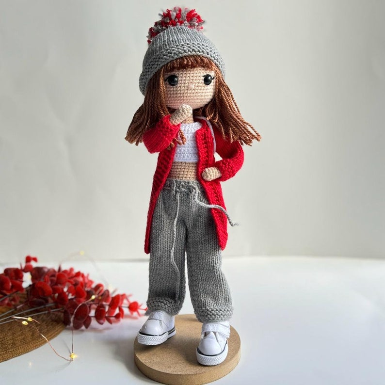 Muñeca crochet, Juguetes hechos a mano para niños, regalo para ella, Regalo de cumpleaños, para hija, Muñeca natural, venta, Muñeca tejida a mano con accesorios Red-Short Hair