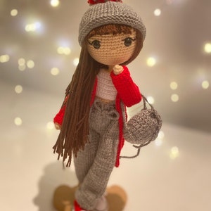 Muñeca crochet, Juguetes hechos a mano para niños, regalo para ella, Regalo de cumpleaños, para hija, Muñeca natural, venta, Muñeca tejida a mano con accesorios Red-Long Hair