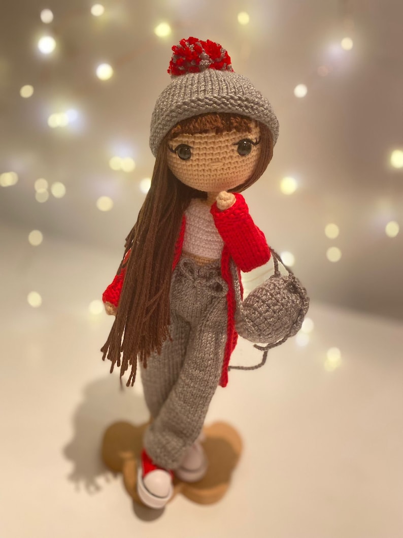 Muñeca crochet, Juguetes hechos a mano para niños, regalo para ella, Regalo de cumpleaños, para hija, Muñeca natural, venta, Muñeca tejida a mano con accesorios Red-Long Hair