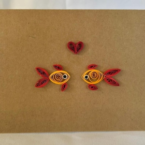 Carte de voeux piquante faite main - Joli poisson orange avec coeur