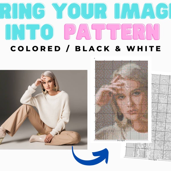 Photo pattern, photograph to cross stitch pattern, convert your photo to custom cross stitch pattern, custom cross stitch pattern