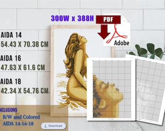 Beautiful girl cross stitch pattern, girl embroidery pattern chart, PDF instant download