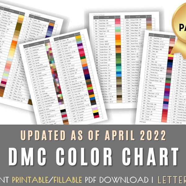 Printable DMC Color Chart, Fillable Color Chart Inventory Tracker Sheet