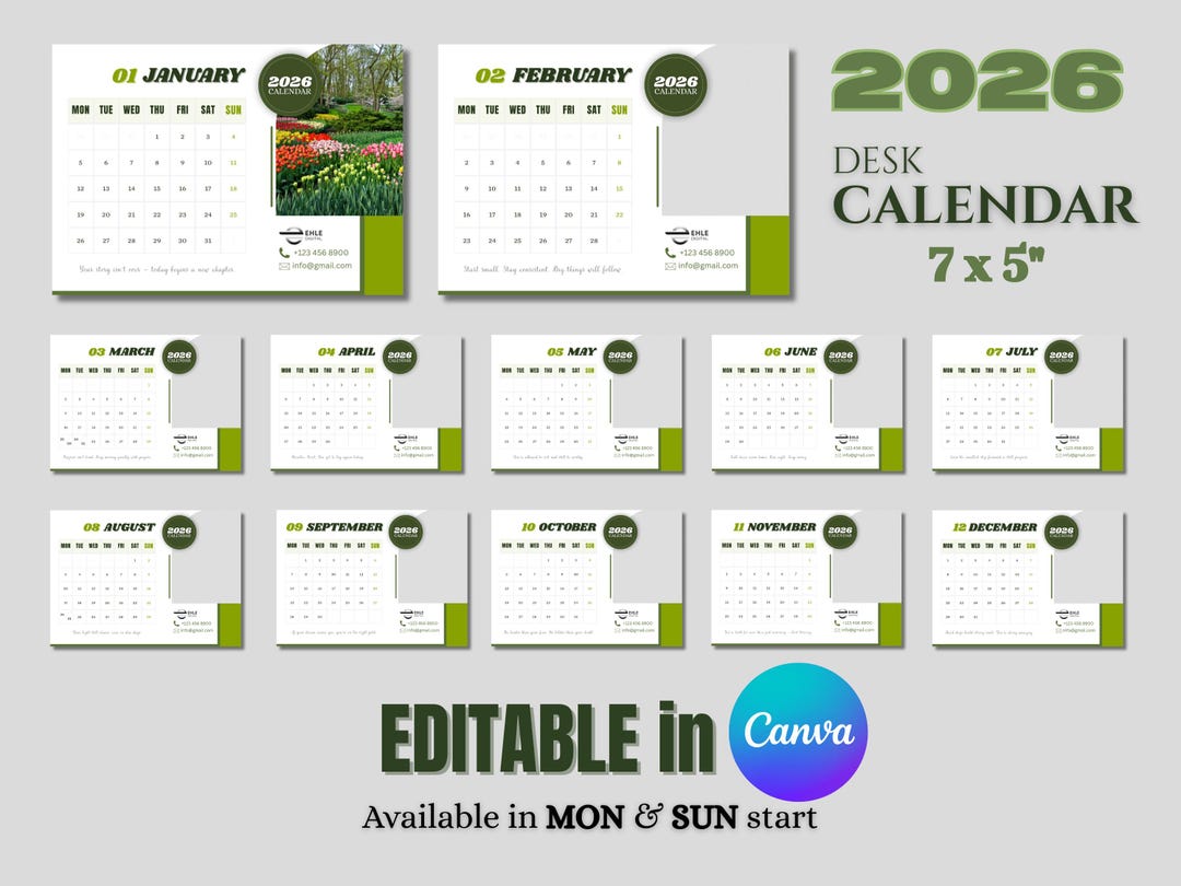 2026 Desk Calendar Template, Minimalist Canva Editable (instant ...