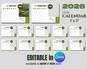 2026 Desk Calendar Template, Minimalist Canva Editable (Instant Download)