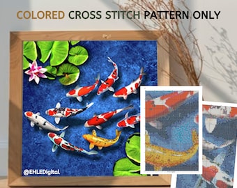 Koi Fish Cross Stitch Pattern: Lucky 9 Design (PDF Download)