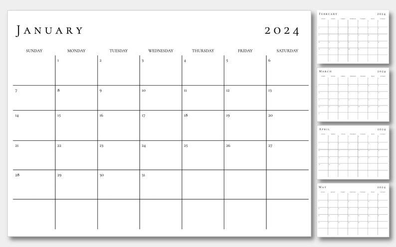 2024 [black/white] Landscape Printable Calendar: Sleek, Minimalist ...