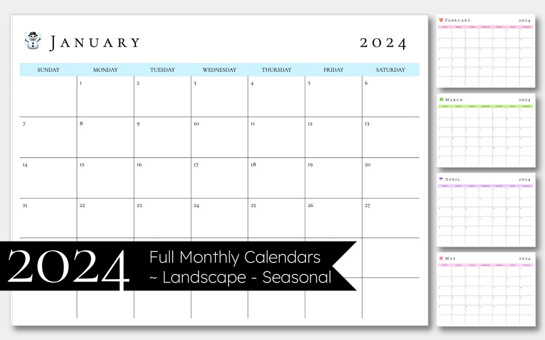 2024 [seasonal] Landscape Printable Calendar: Sleek, Minimalist Design