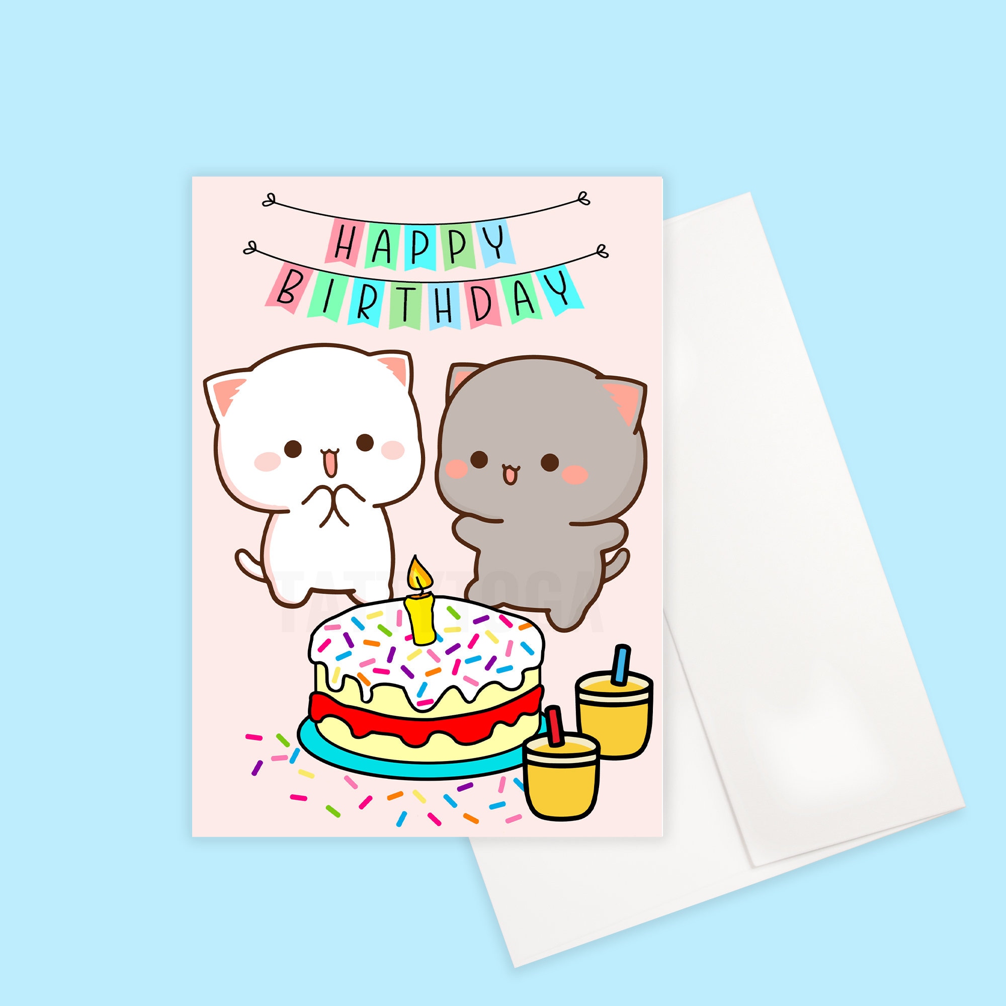 Peach and Goma Birthday Card, Cute Birthday Card, Kawaii Greeting Cards