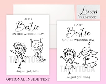 Bestie Wedding Card, Custom Bride Wedding Card, Best Friend Whimsical Folded Wedding Card, Folded Wedding Card, 7x5 A7