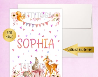 Personalized Woodland Birthday Card for Girl