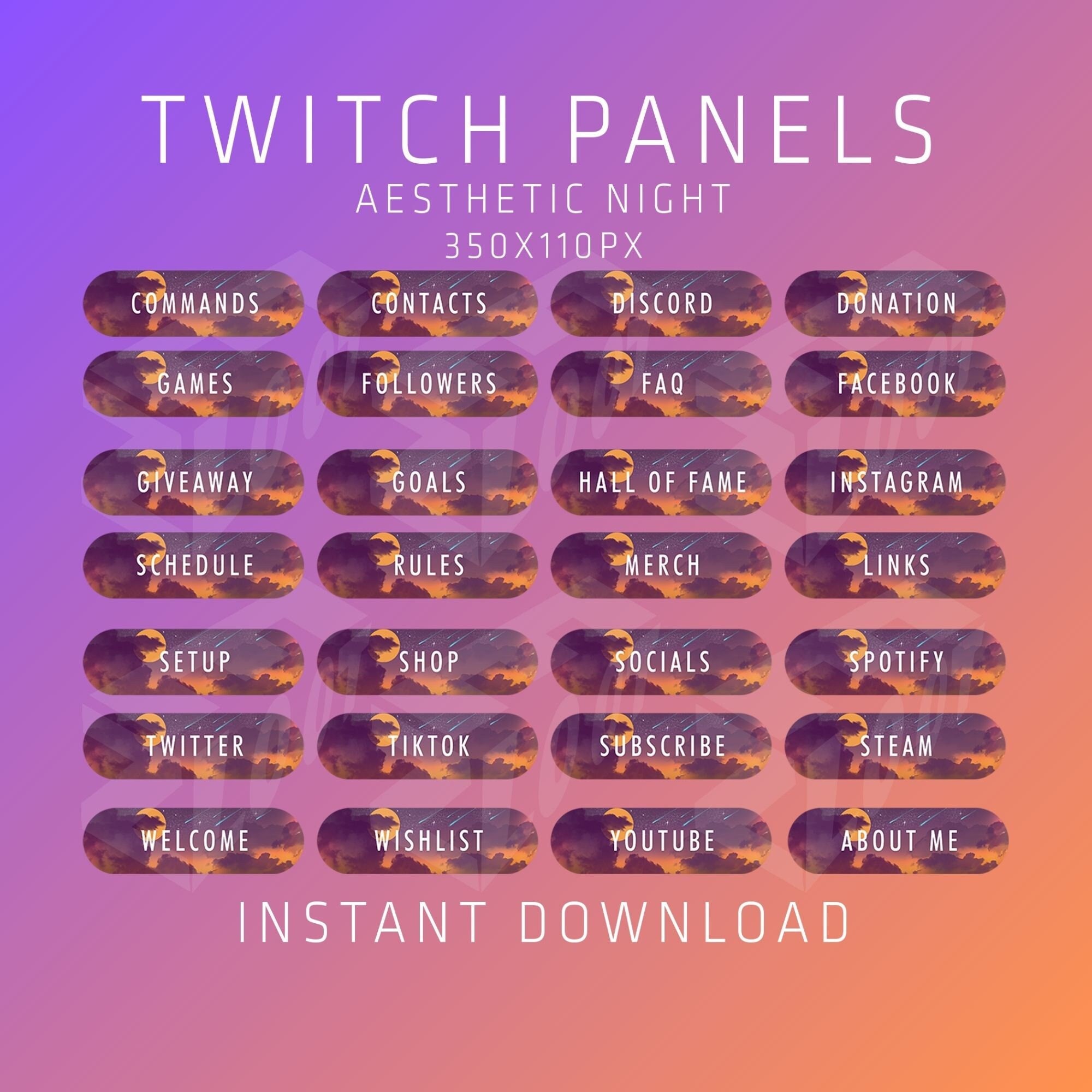 Twitch Panels, Aesthetic Twitch Panels, Aesthetic Panels, Night Twitch