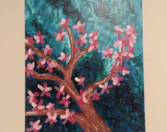 Hope and Promise - Cherry Blossom Painting - acrylic paint on canvas - 20x16 inches - wall art