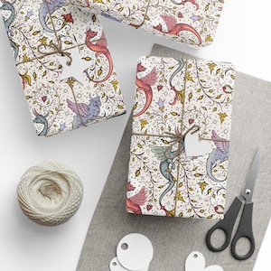 Wrapping Papers, Medieval Dragons Gift Wrap, Fantasy Gift Wrap, Dragon Lover Present, Classic Wrapping Paper Roll, Unique Gift Packaging,