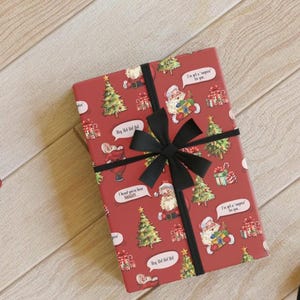 クリスマスギフトラッピング、いたずらサンタデザイン - ラッピングペーパーロール、ホリデーギフトラッピング、お祝いのプレゼントデコレーション、クリスマスパーティー用品、