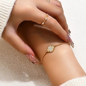 Bracelet en moissanite massif 14 carats | Figaro | Boîte | chevrons | Bracelets chaîne corde | trèfle |  Cadeau bracelet délicat