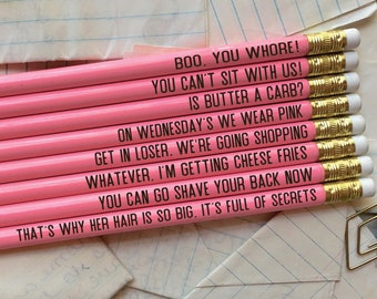 Mean Girls Pencils, Engraved Pencils, Funny Pencils, School Supplies, Office accessories, Mean Girls quotes, Mean Girls, Party Favors, Gifts