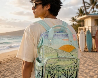 Kauai Kanopy Canvas Backpack, Tropical Floral Laptop Bookbag, Botanical Commuter Travel Rucksack